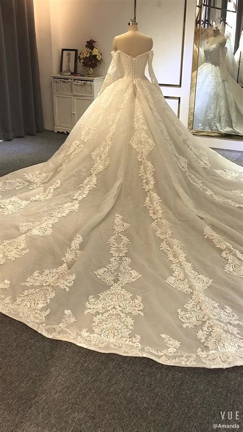 amanda novias hot sale off the shoulder long sleeves full lace beading wedding gown bridal gown
