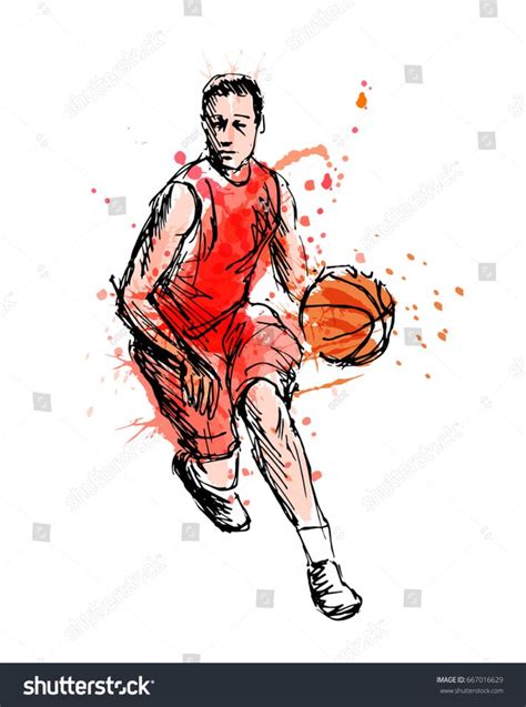 Colored Hand Sketch Basketball Player Vector Stock Vector Royalty Free