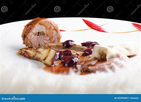 Fine Dining Gourmet Main Entree Course Grilled Lamb Steak Stock Photo