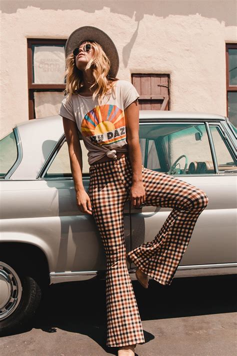 carla plaid flare pant 70s inspired fashion 70s fashion retro outfits