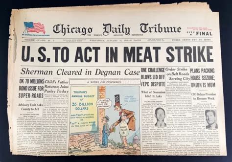 1946 Chicago Tribune Newspaper January 23 Meat Strike 700 Picclick