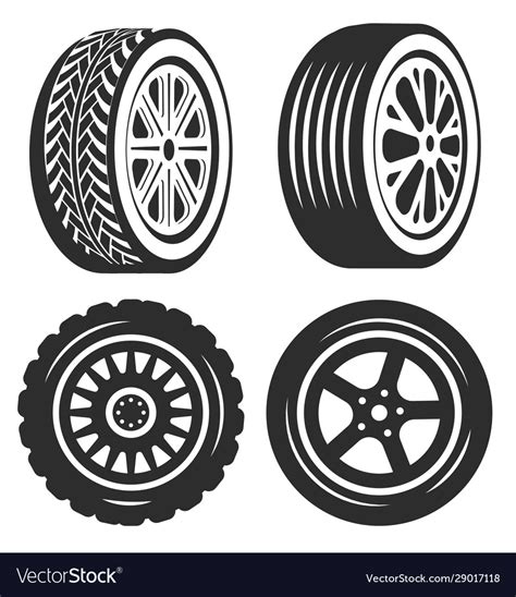 Car Tire Isolated Icons Bike Or Automobile Part Vector Image