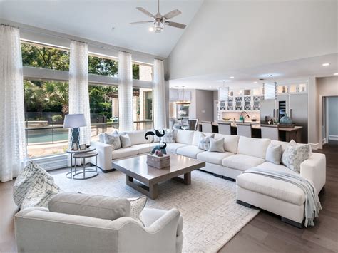 Elegant Transitional Style Big White Living Room Decor With Big White