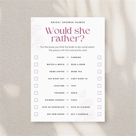 Would She Rather Bridal Shower Game Wedding Essentials All Things Wedding Hen Party