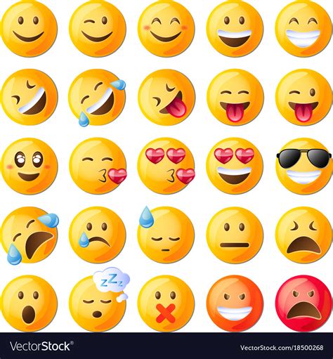 Set Cute Emoticons Set Emoji Royalty Free Vector Image