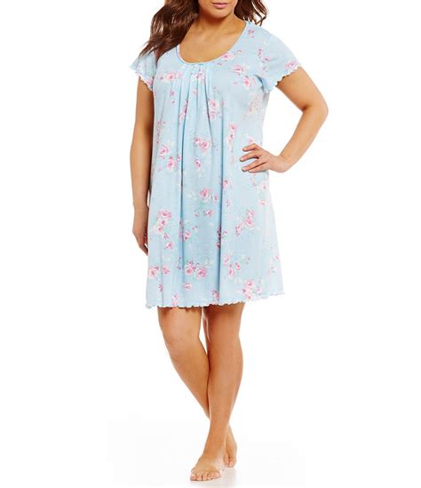 Miss Elaine Plus Ruffled Floral Nightgown In Blue Lyst
