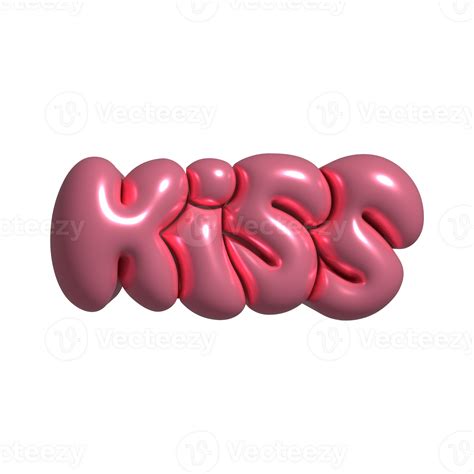 Kiss 3d Rendering Vintage Comic Style Cool Girly Sticker Bubble Lettering Label Humor Pop