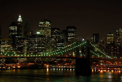 Brooklyn Bridge And Manhattan Skyline At Night Stock Image Colourbox