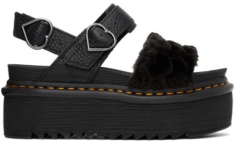 dr martens faux fur voss quad fluffy platform sandals in black lyst uk