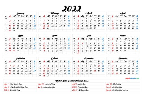 Printable Calendar 2022 With Holidays 6 Templates