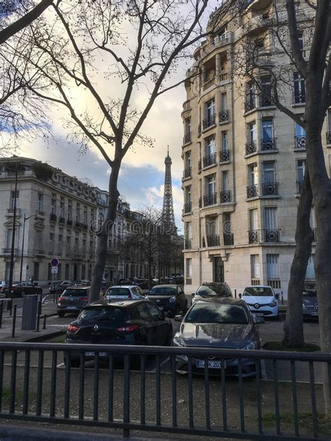 Paris Apartment Buildings With Eiffel Tower In Background Editorial