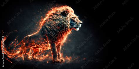Male Lion King Made Of Fire Creative Hot Fire Flames Coming From The