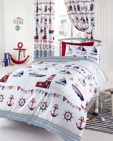 Nautical Ships White Kids Boys Reversible Single Duvet Quilt Cover