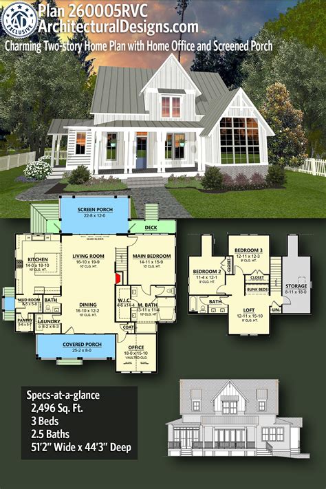 Charming Two Story Home Plan With Home Office And Screened Porch