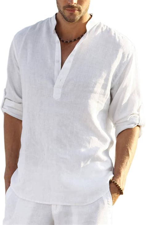 Coofandy Mens Casual Long Sleeve Henley Shirts Cotton Linen Premium