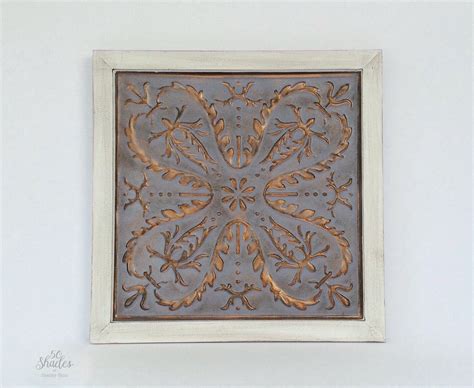 Rustic Industrial Shabby Chic Wood Framed Copper Embossed Metal Panel