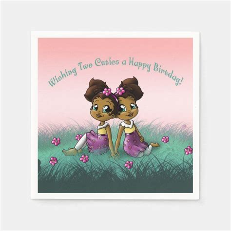 Twin Girls Birthday Paper Napkins Napkins Birthday