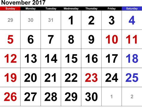 Printable November 2017 Calendar Oppidan Library