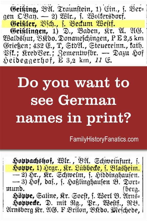 German Names In Print Family History Genealogy Education