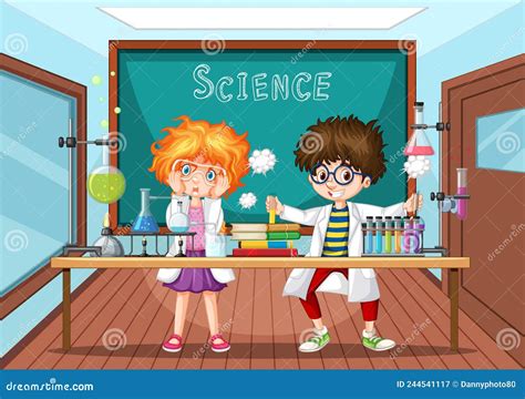 科学家进行实验的课堂场景 向量例证 插画 包括有 基本 图画 横向 孩子 例证 学生 实验 244541117