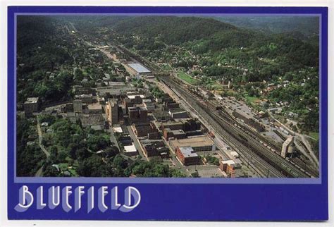 Bluefield Wv Town Aerial View Railroad Depot Postcard Aerial View