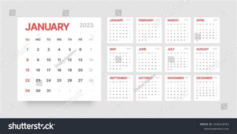 Monthly Calendar Template 2023 Year Desktop Stock Vector Royalty Free