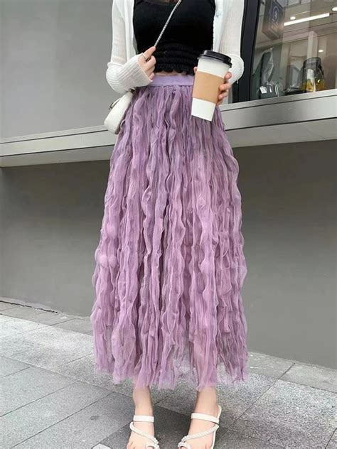 TIGENA Fashion Folds Tulle Long Skirt Women Spring Summer Korean