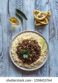 Moroccan Spiced Mince Couscous Top View Stock Photo