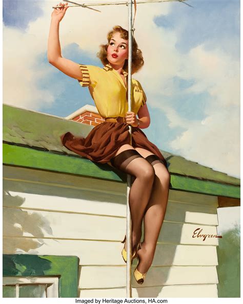 Gil Elvgren American 1914 1980 On The House 1958 Oil On Lot