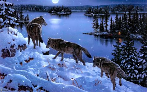 Free Download Winter Landscape Nature Wallpaper Lake Moon Cartoons