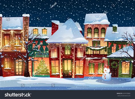 Winter Landscapechristmas Background Fairy Tale Houses Stock Vector