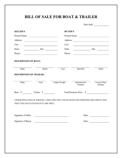 Free Boat Trailer Bill Of Sale Form Download Pdf Word Bill Of Sale Template Templates