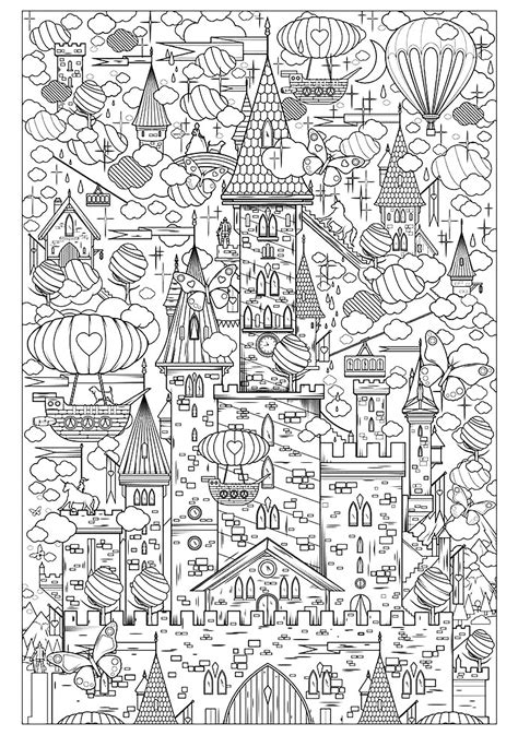 Incredible Castle Architecture And Living Coloring Pages For Adults