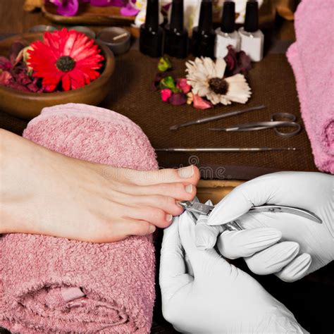 Closeup Finger Nail Care By Manicure Specialist In Beauty Salon Stock Image Image Of