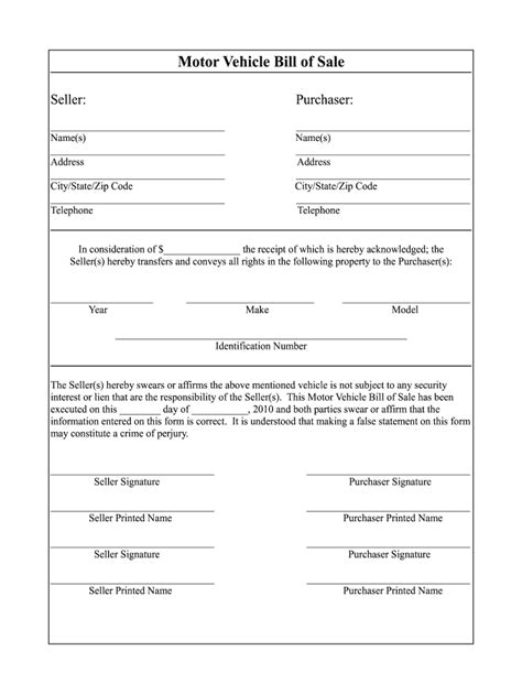 Motor Vehicle Bill Sale Fill And Sign Printable Template Online Us Sexiz Pix