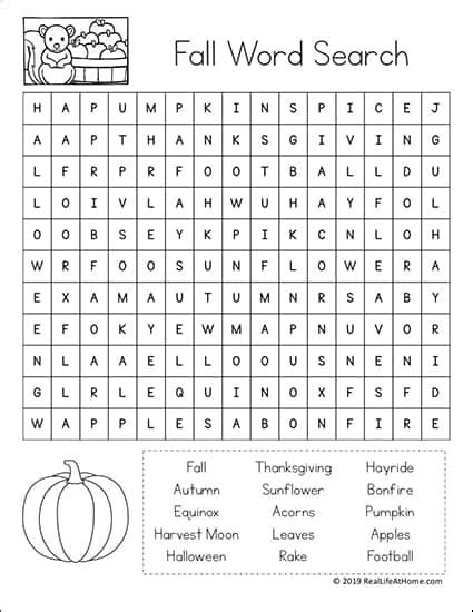 Easy Fall Word Search Free Printables Set For Kids