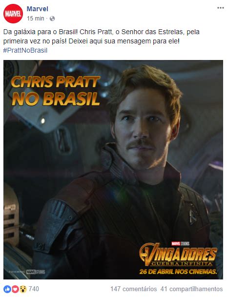 Bum Chris Pratt Vem Ao Brasil Promover Vingadores Guerra Infinita