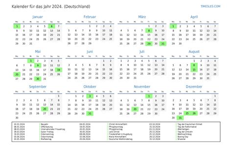 Kalender Für 2024 Mit Feiertagen In Deutschland Kalender Drucken Und