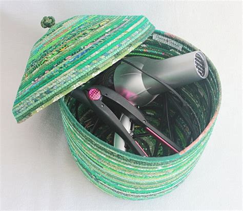 Extra Large Round Coiled Rope Basket With Lid Fabric Wrapped Etsy