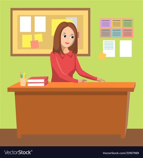 Teacher Sitting Desk In Classroom Woman Tutor Vector Image