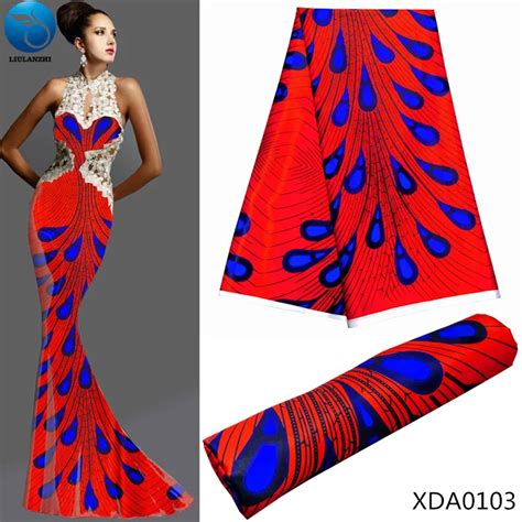 Liulanzhi Red African Printed Silk Wax Fabrics Print Imitated Silk Wax Fabric For Dress African