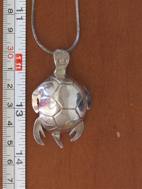 STERLING SILVER BIG Turtle Pin Pendant Necklace Artist Etsy
