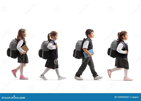 Schoolchildren In Uniforms Walking In Line Stock Image Image Of Pupil