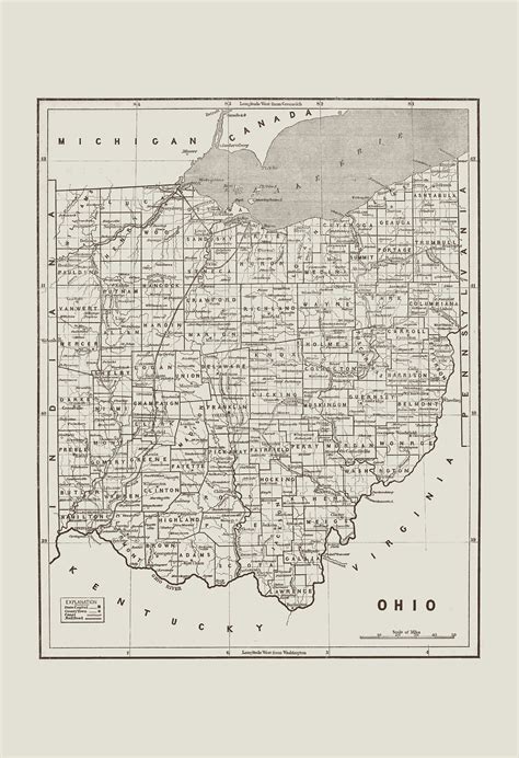 Vintage Ohio Map Retro Minimalist Ohio Map Ohio Wall Art Etsy Canada