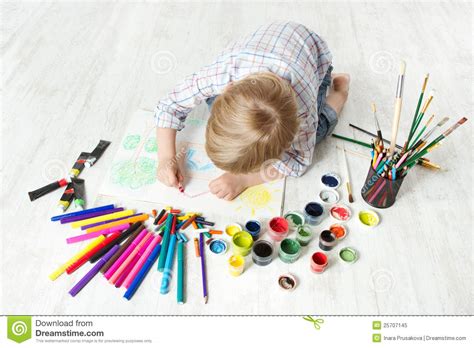 Child Drawing Color Picture In Album Royalty Free Stock Photo Image
