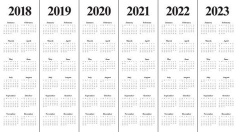 Year 2018 2019 2020 2021 2022 2023 Calendar Vector Calendar