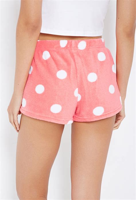 Lyst Forever 21 Plush Polka Dot Pj Shorts Youve Been Added To The