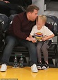 James Corden and son Max lark around while courtside at Lakers game ...