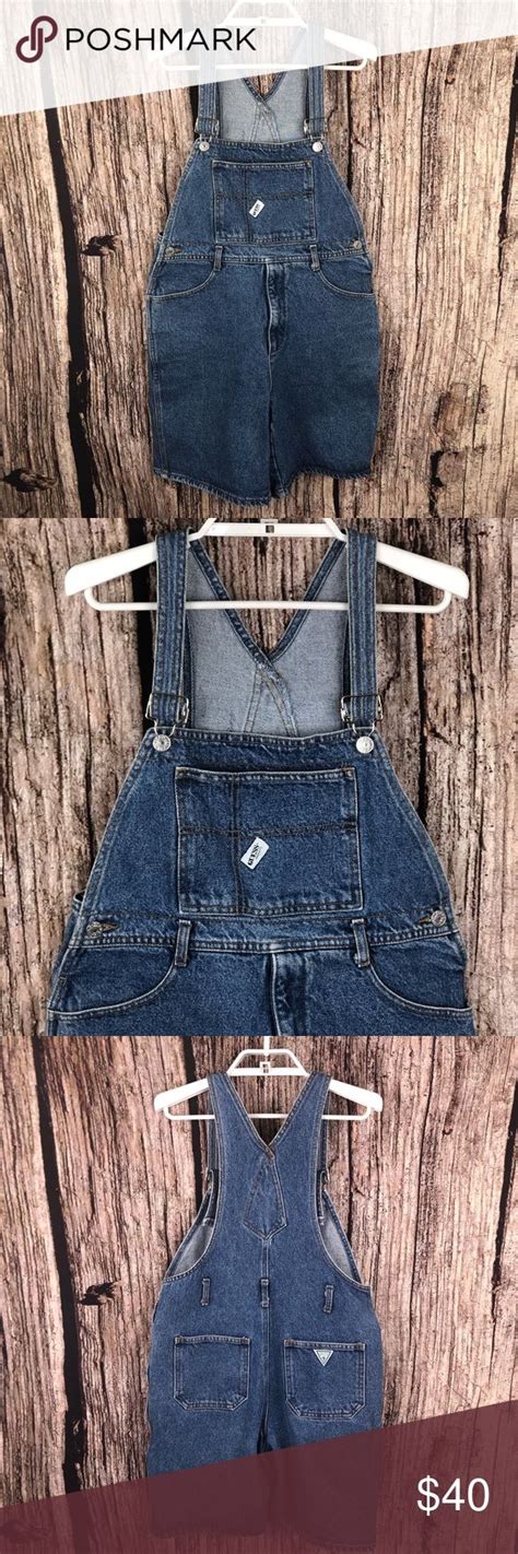 Vintage Guess Blue Denim Shortalls Overalls Size M Blue Denim