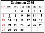 Calendar Week Of September 2020 | Month Calendar Printable